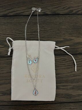 Kendra Scott Iridescent Pink Teardrop Necklace and Earring Set